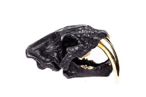 Saber Tooth Tiger Skull Replica with Leather Head and Metal Teeth