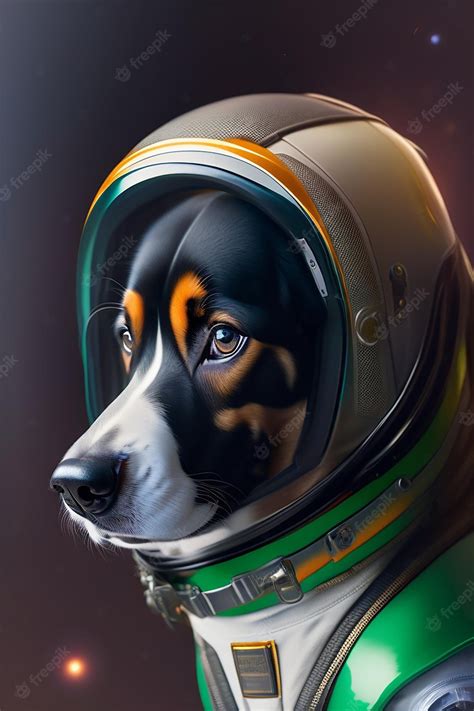 Premium AI Image | A dog in a space suit with a green and orange helmet