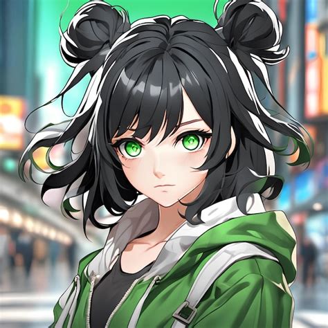 Premium AI Image | anime girl with black hair and deep green eyes