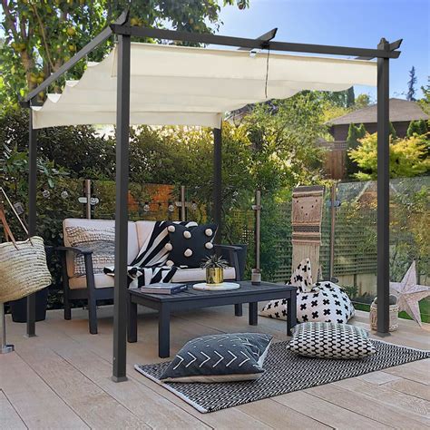 Buy ECOTOUGE 10FT Outdoor Patio Pergola, Retractable Canopy Garden ...