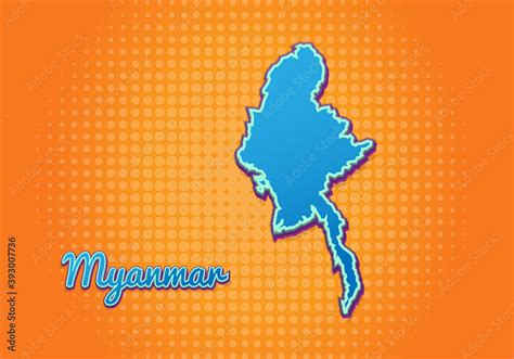 Retro map of myanmar with halftone background. Cartoon map icon in ...