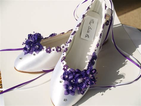 Wedding Flats Purple silk flowers pearls crystals by NewBrideCo