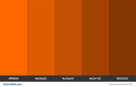Orange shades colours. HEX colors #ff6600, #e05a00, #c24e00, #a34100, #853500. Brand original ...