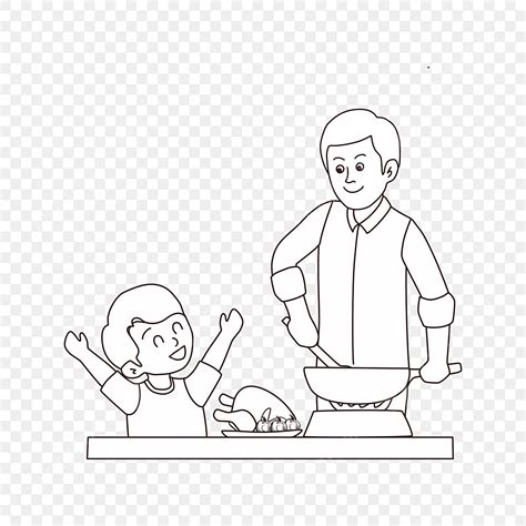 Dad And His Son Cooking Together Outline Illustration For Father S Day, Dad Drawing, Cooking ...