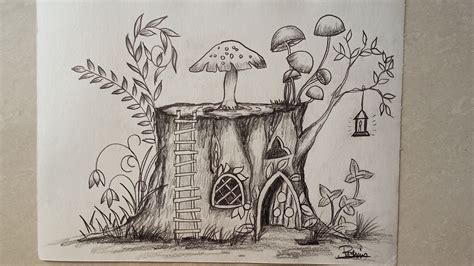 Daily challenge#94/Fairy house drawing - YouTube