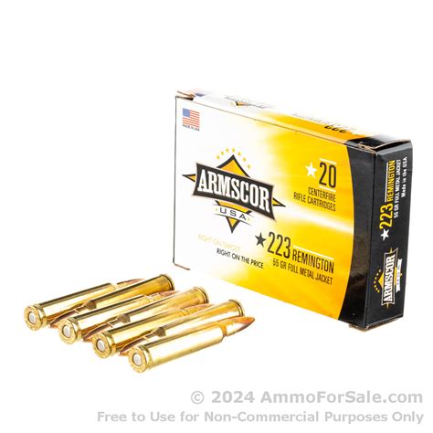 20 Rounds of 55gr FMJBT .223 Ammo For Sale by Armscor USA