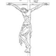 Jesus Christ on the Cross Medieval Style Line Art Drawing Art Print by ...