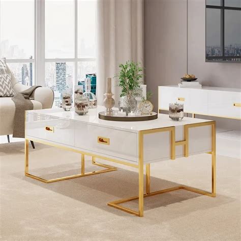 Modern White Rectangular Coffee Table With Gold Base at Rs 25000 in Faridabad