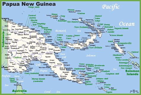 Map of Papua New Guinea with cities and towns