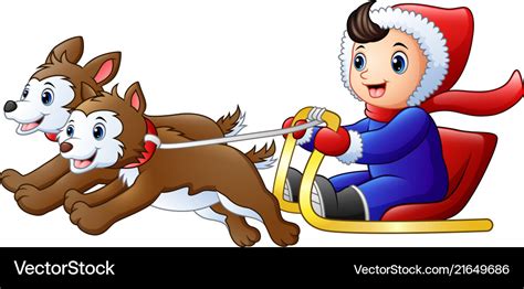 Cartoon boy riding a sleigh Royalty Free Vector Image