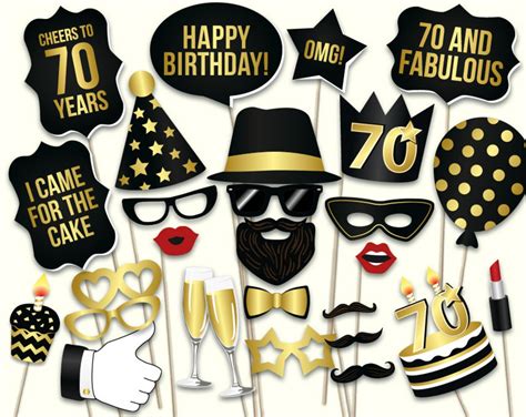 70th Birthday Photo Booth Props: Printable PDF. Black and Gold - Etsy