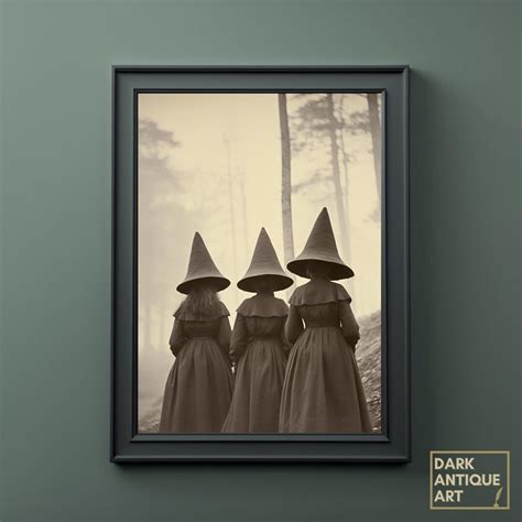 Witchy Forest Wall Art, Printable Witch Art, Black and White Witch ...