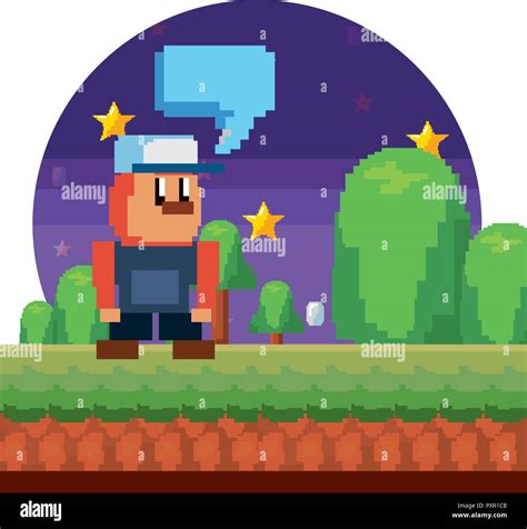 character talking in the landscape video game vector illustration Stock ...