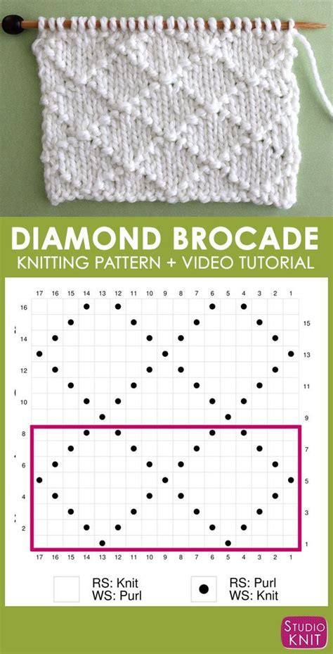 How to Knit the Diamond Brocade Knit Stitch Pattern | Knitting stiches, Knitting charts, Knit ...