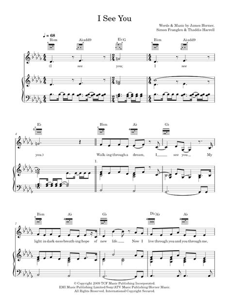 I See You (Theme From 'Avatar') Sheet music for Piano, Vocals by Leona ...