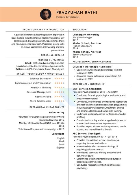 Sample Resume of Forensic Psychologist with Template & Writing Guide ...