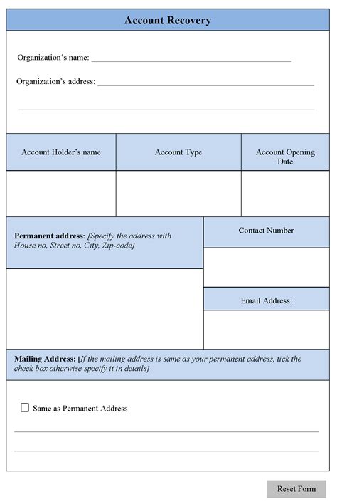 Account Recovery Form | Editable Forms