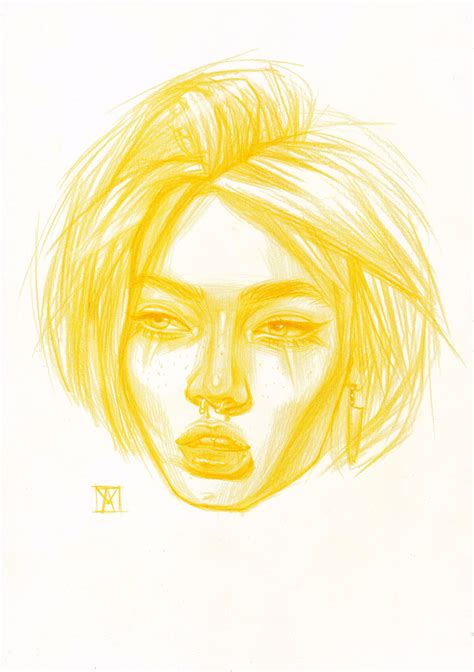 'Lemon Yellow №107'-Women Portrait-Color Pencil on paper-Format A4 21x29,7 cm-Anastasia Terskih ...