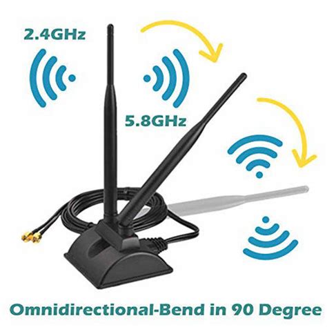 GetUSCart- TECHTOO WiFi Antenna Dual Band 2.4GHz - 5.8GHz with RP-SMA Connector Magnetic Base ...