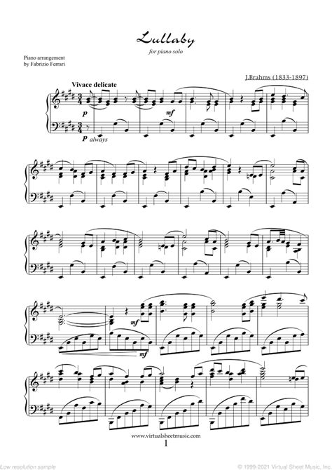 Brahms - Lullaby Op. 49 No. 4 sheet music for piano solo [PDF]