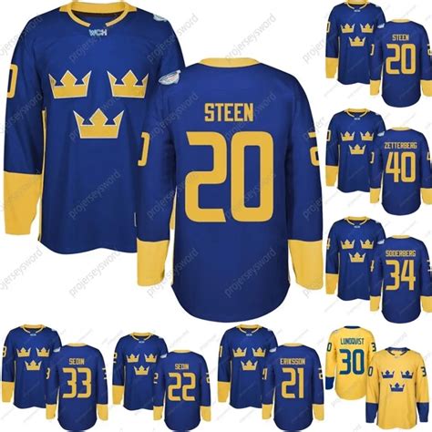 Mit 2016 World Cup Team Sweden Hockey Jerseys Lehner Kronwall Hagelin ...