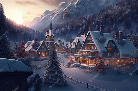 Premium Photo | A beautiful christmas village in the mountains winter landscape