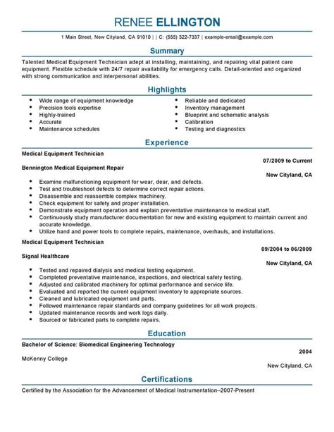 Best Medical Equipment Technician Resume Example From Professional ...