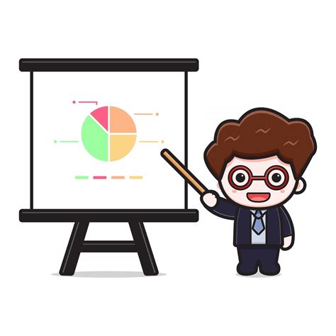 Cute successful businessman presentation with stick cartoon vector icon ...