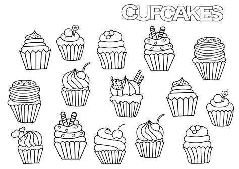 Cupcakes Doodle - Cupcake and cake Coloring Pages for adults