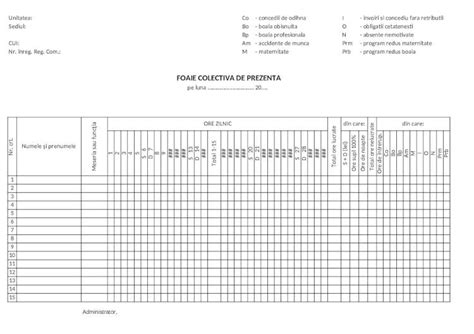 (XLS) Foaie Colectiva de Prezenta (Pontaj) - 31 Zile - DOKUMEN.TIPS