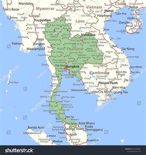 Map Thailand Shows Country Borders Urban Stock Vector (Royalty Free ...