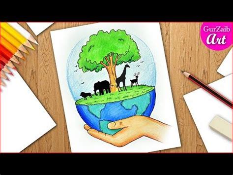 Save wild life and forests poster drawing on world wildlife day || step by step for beginners ...