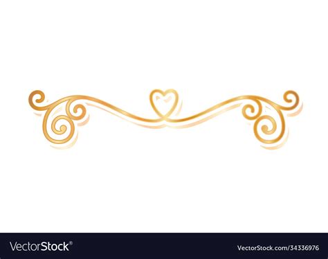 Divider ornament with heart gold design Royalty Free Vector