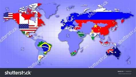 A Map Of World Showing G20 Member Countries As Their Flags / G20 Map Stock Photo 111809033 ...