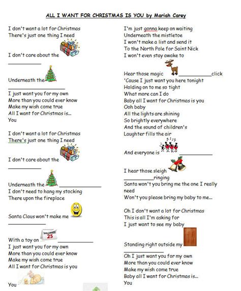 Song Worksheet: All I Want For Christmas by Mariah Carey [WITH VIDEO]