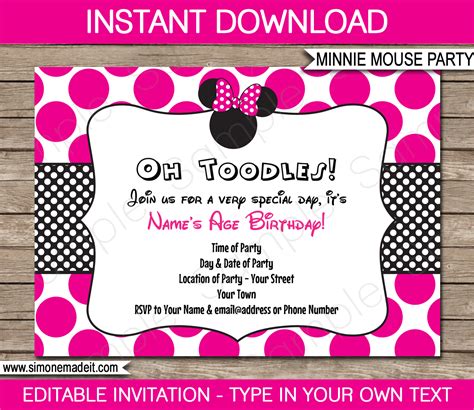 Minnie Mouse Party Invitations Template | Birthday Party