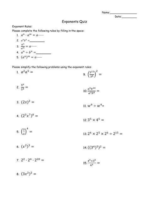 Rules Of Exponents Practice Problems