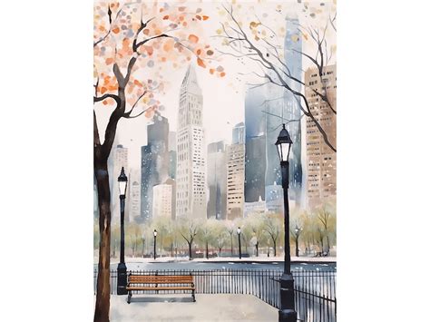 New York Painting NYC Skyline Watercolor Art Print Spring Cityscape ...