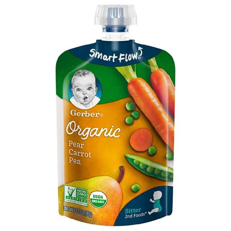 Gerber 2nd Foods Organic Baby Food Pouches Pear Carrot Pea | Walgreens