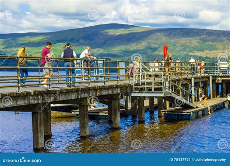 People Having Fun on a Sunny Day at the Luss Pier, Loch Lomond, Argylle and Bute, Scotland, 21 ...