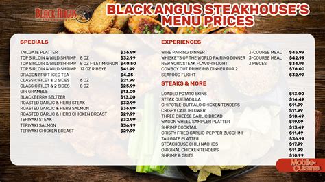 Black Angus Steakhouse Menu Prices + Specials (2024)