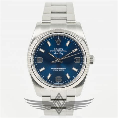 Rolex Air King 34mm Stainless Steel Case Blue Dial White Gold Fluted ...