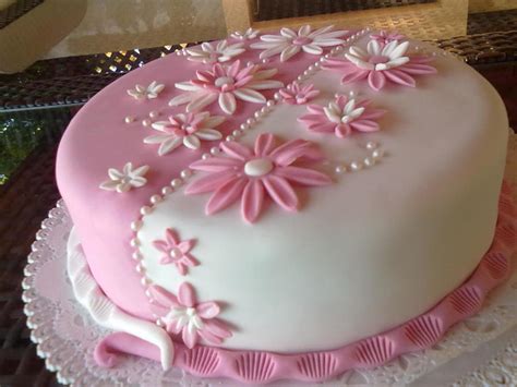 White & Pink Flower Cake - CakeCentral.com