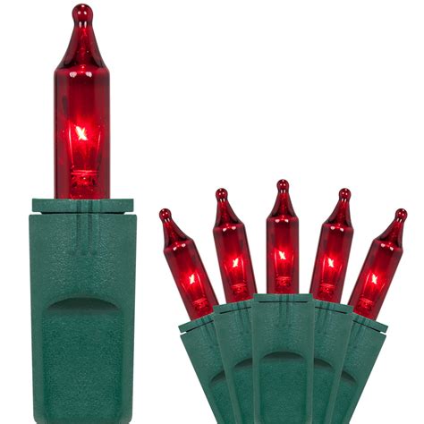 Christmas Lights - 50 PureLock Red Mini Christmas Lights, 6" Spacing, Green Wire