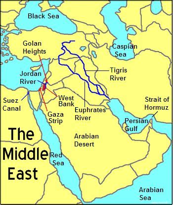 This picture shows the different physical features of countries in The Middle East. It shows the ...