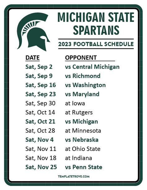 Printable 2023 Michigan State Spartans Football Schedule