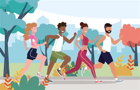 men and women health exercise and running activity 687719 Vector Art at Vecteezy