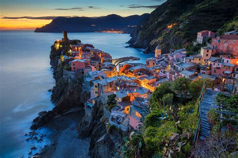 Download House Village Cinque Terre Italy Night Man Made Vernazza HD Wallpaper