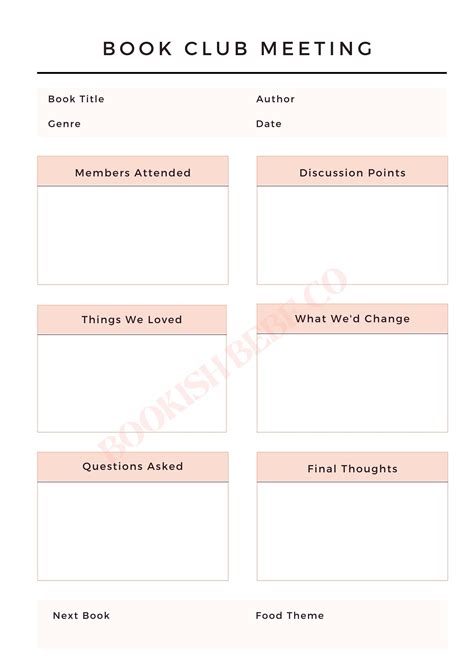 Book Club Meeting Notes Digital Template, Minimalistic, Printable, Reading Log, A4 PDF - Etsy