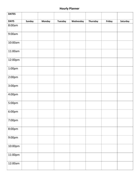 Printable Hourly Schedule Template